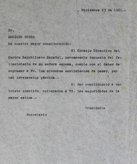 Condolencias por fallecimiento de esposa