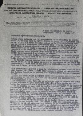Fedèration Abolitionniste Internationale. Circulare 1947