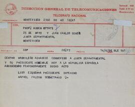 Telegrama homenaje a la Junta Departamental de Montevideo