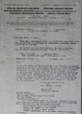 Fedération Abolitionniste Internationale. Circulaire 1947