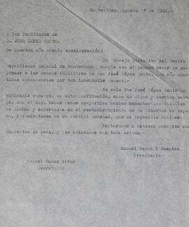 Carta condolencias por fallecimiento
