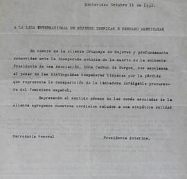 Mensaje de la Asociación Uruguaya de Mujeres