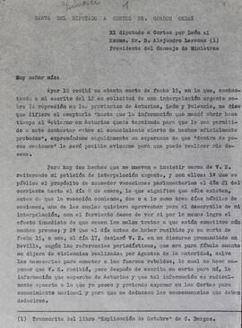 Carta del Diputado a Cortes a Gordón Ordax
